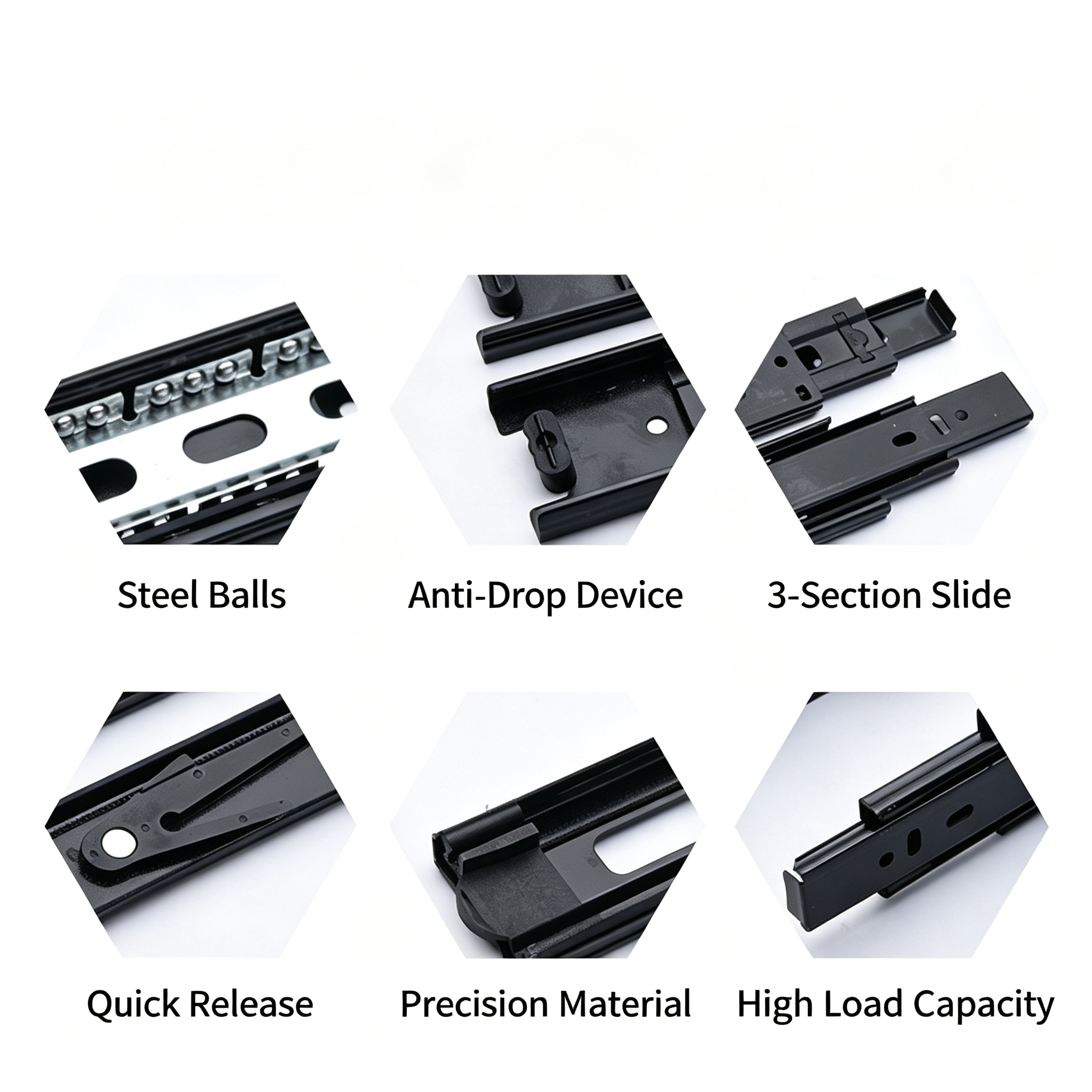 Steel balls, stop device and three-section construction.